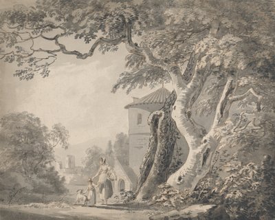 Romantic Landscape with Figures and a Dog by Paul Sandby